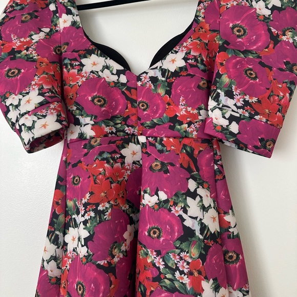 ASOS DESIGN Petite Seamed Deep Pink Floral Mini Dress - Size 4P - Picture 6 of 8